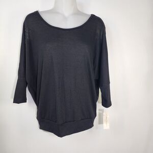 Bobbie Brooks Womens Top Small Black Floral Lace Back Scoop Neck Short Sleeve